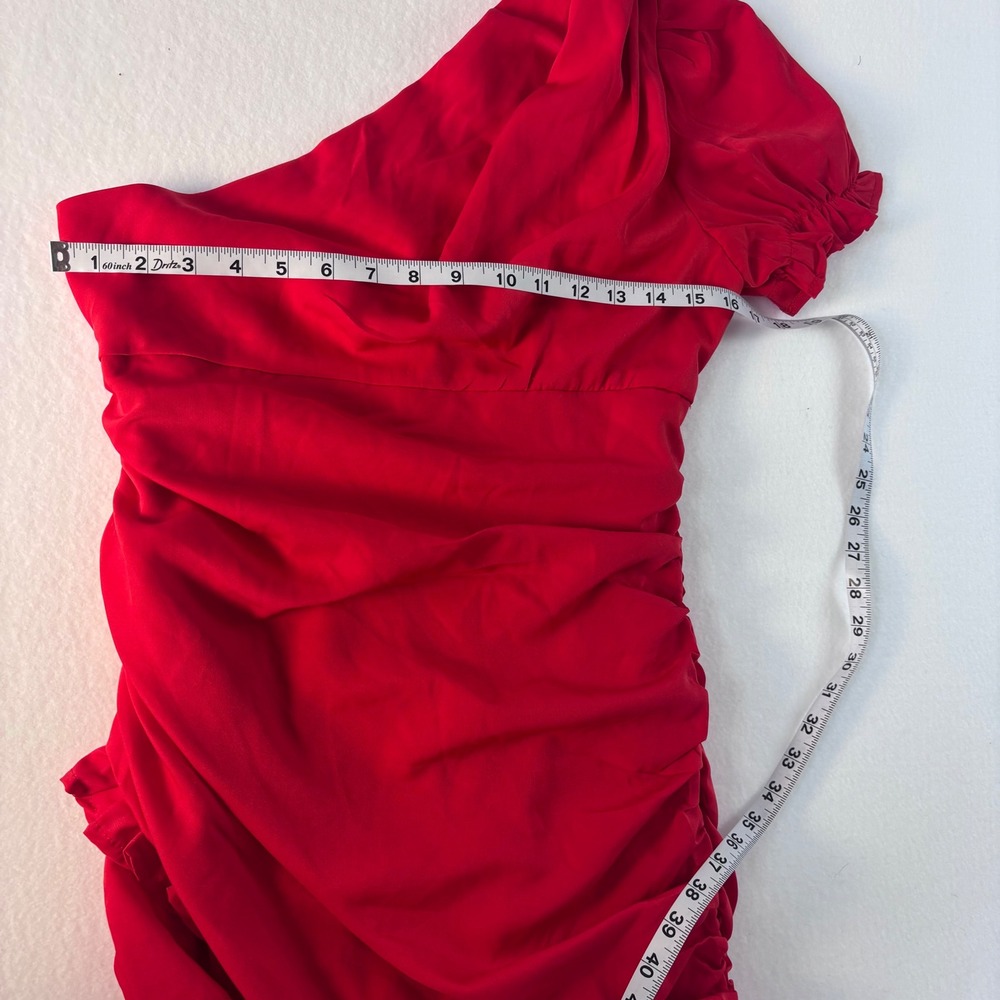 Hello Molly Red One Shoulder Ruched Puff Sleeve Mini‎ Dress US 8 nwt - Picture 14 of 16
